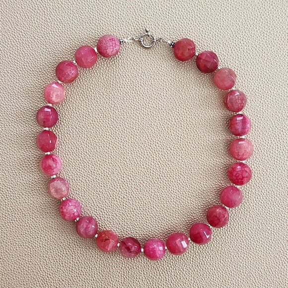 PINK AGATE NECKLACE 16 INCHES - Picture 2 of 2